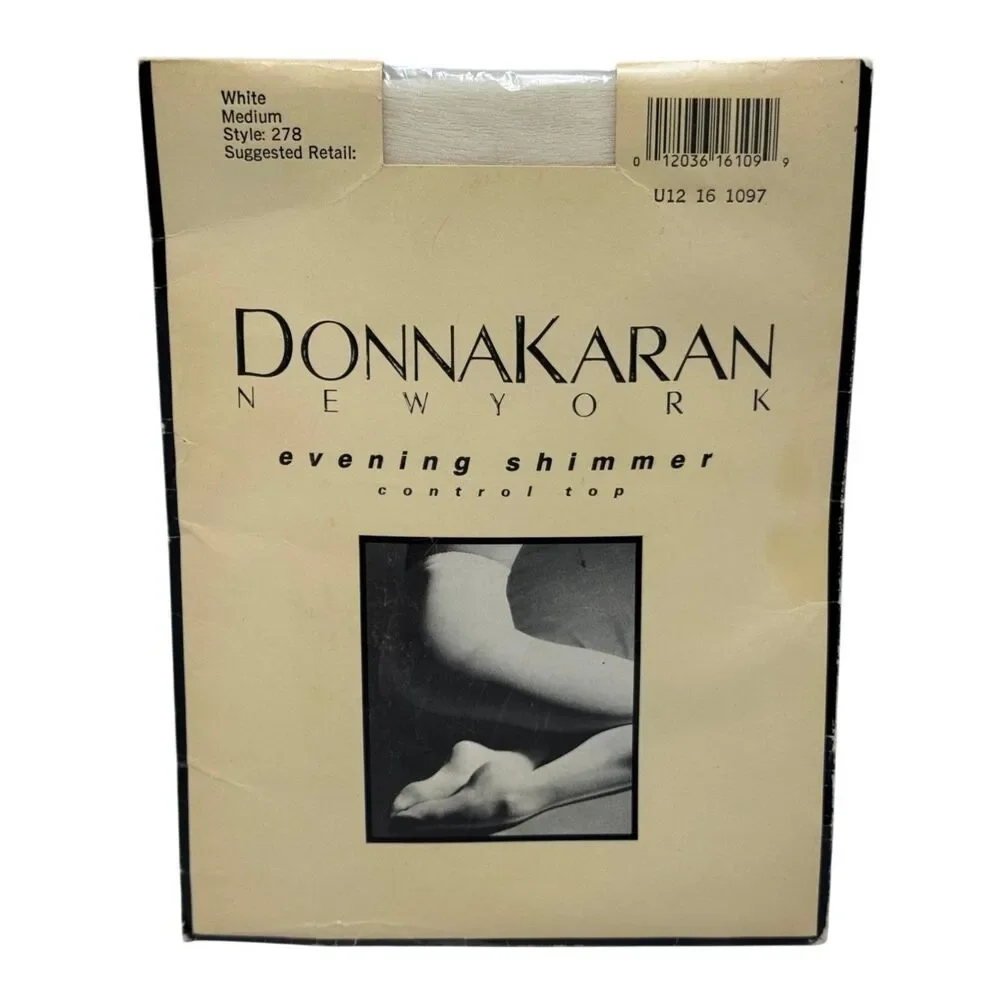VTG Donna Karan Evening Shimmer Pantyhose Style 278 White Medium Control Top NOS